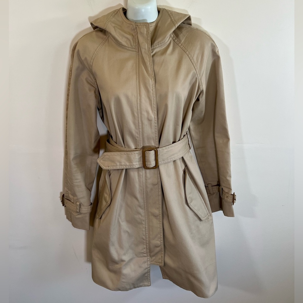 J Crew Trench Coat Womens Size 0 Tan Khaki Mid Length Belted